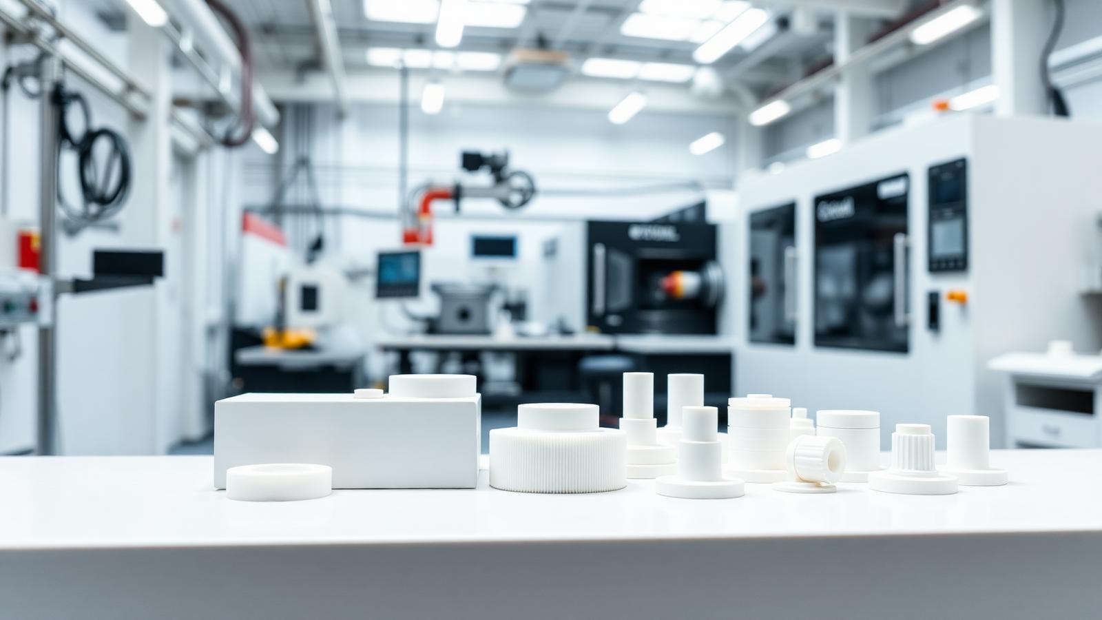 PTFE and Teflon components on a workbench inside the Polytetra Processors facility
